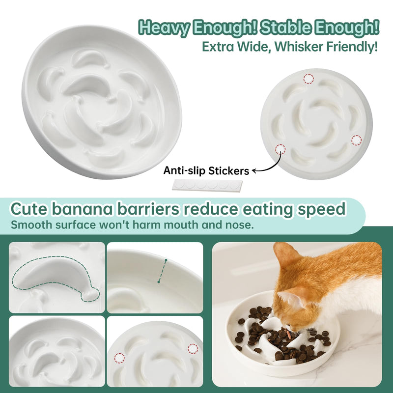 Ceramic Cat Slow Feeder Bowl - Pastel Series Slow Feeding Cat Bowls - Cute Maze Cat Food Plate for Healthy Eating - Fun Cat Puzzle Feeder Dish - Dishwasher Safe - 6.3''W x 1.2''H - 7 OZ - Ivory White - PawsPlanet Australia