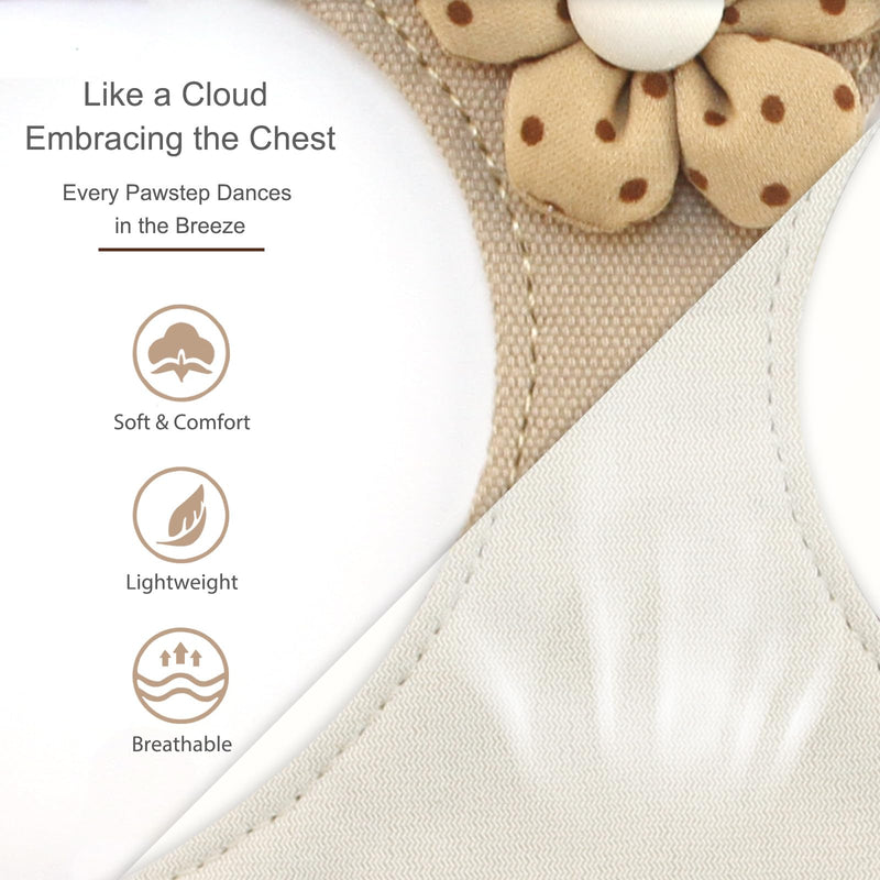 Dog Harness with Leash and Flower, Cute Breathable Puppy Harness Easy for Walking, No Pull No Choke Escape Proof Pet Harness, Brown M - PawsPlanet Australia