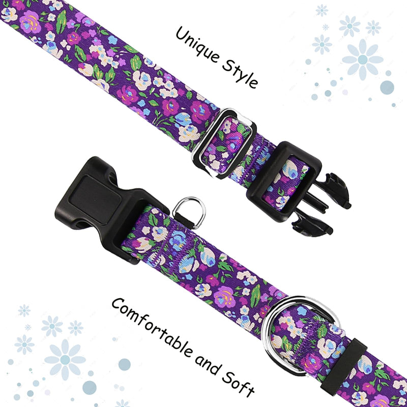 Martingale Collar for Dogs with Buckle Adjustable Nylon Slip No Pull Anti Escape Training Dog Collars (Purple Floral, Large) Purple Floral