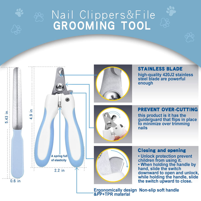 Deshedding Dog Brush - Undercoat Rake for Cats & Dogs - Double Sided Brush for Shedding and Dematting Comb Grooming Tool kit - Nail Clipper & Nail File Blue(3 Pcs )