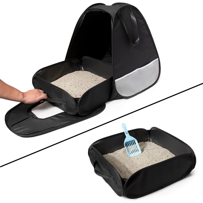 Large Portable Upgrade Travel Cat Litter Box,Leak-Proof, Lightweight, Foldable Cat Playpen (Black, 17.7" Lx17.7 Wx19.6 H - PawsPlanet Australia