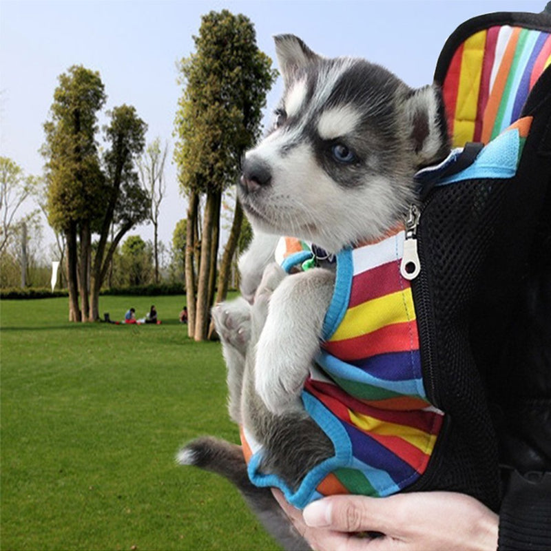 Dog Carrier Legs Out Front Pet Carrier Backpack Adjustable Puppy Cat Small Bag with Shoulder Strap and Sling for Traveling Hiking Camping Outdoor Medium Rainbow - PawsPlanet Australia