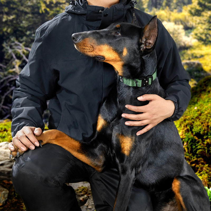 PawsPassion Reflective Dog Collars for Medium Dogs, Heavy Duty Tactical Dog Collar with Metal Buckle, Durable Pet Collar Quick Release, Reinforced Nylon No Pull Dog Collar (Evergreen, M) Evergreen - PawsPlanet Australia