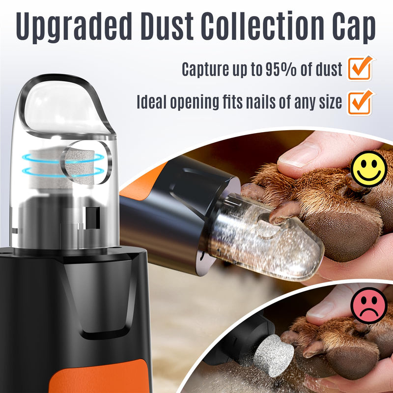 Casfuy New 6-Speed Dog Nail Grinder - 50% More Power Dog Nail Trimmers with 2 LED Lights Quiet 7h Running Time Electric Pet Nail Grinder File Toenail Grinder for Large Medium Small Dogs & Cats (OR) Orange - PawsPlanet Australia