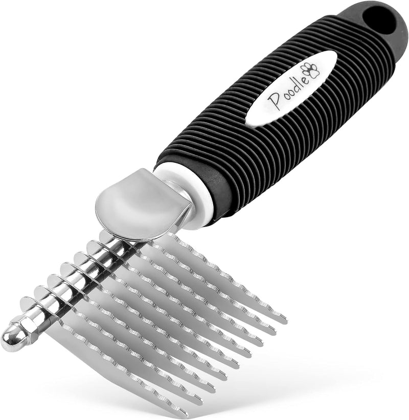 Poodle Pet Bundle - Round Bristle Pet Brush for Dogs and Cats + Dematting Fur Rake Comb Brush for Dogs and Cats for Detangling Matted or Knotted Undercoat Hair - PawsPlanet Australia