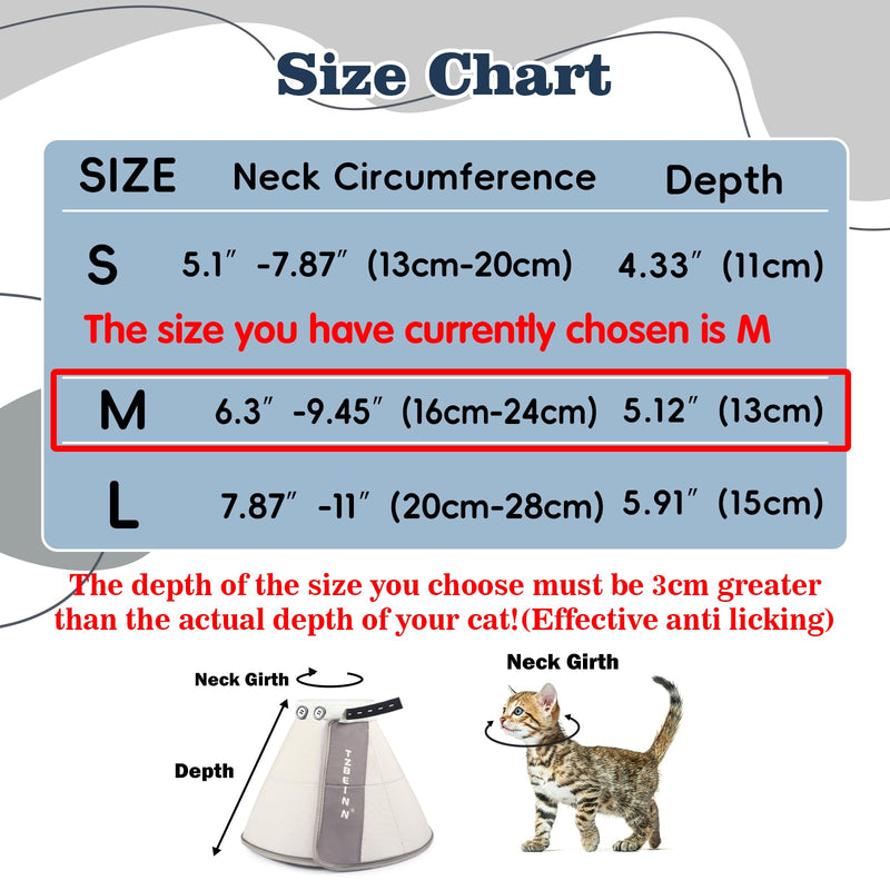 Cat Cone Collar Soft for Wound Healing for Medium Cats(S&M Sized British Shorthair/S&M Sized American Shorthair/Siamese), Surgery Head Cone Anti Licking, Adjustable Cat Recovery Cone Alternative Grey M(Circumference:6.3″-9.45″in)