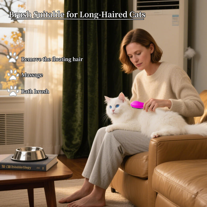 Cat Brush for Shedding - Perfect Grooming Tool for Long-Haired Cats | Deshedding & Hair Remover for Indoor Pets (Pink) Pink - PawsPlanet Australia