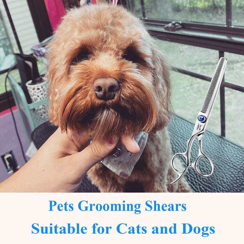 JASON Left Handed 7" 50 Teeth Blending Dog Grooming Scissor, Ergonomic Cats Grooming Thinning Shears Pets Trimming Kit with Offset Handle and a Jewelled Screw, Sharp, Comfortable Blender Christmas Left Hand 7 inches Blender - PawsPlanet Australia