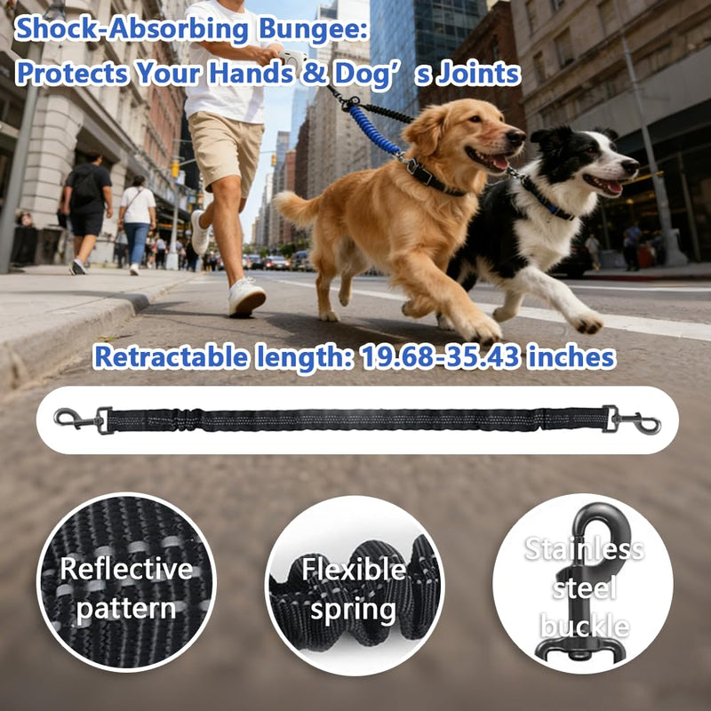 16.4ft Dual Retractable Dog Leash,for XS‑L Dogs Up to 55 lbs,USB Rechargeable LED Light,360°Tangle‑Free,Detachable Front Leash & Emergency Ready,Reflective Elastic(White) White - PawsPlanet Australia