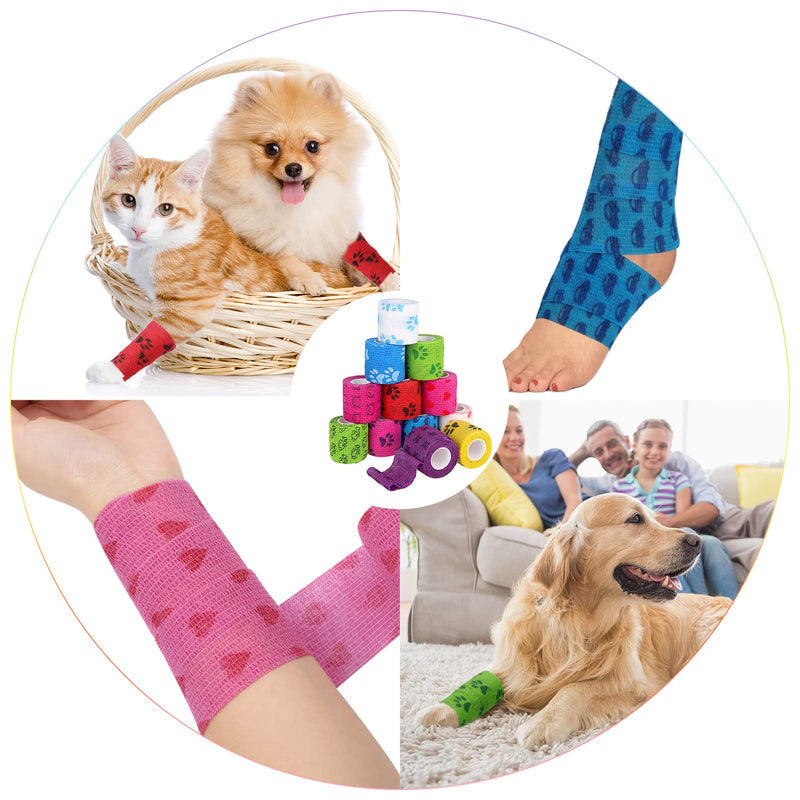tonyg-p 12 Rolls of Self-Adhesive Bandage Cohesive Bandage Elastic Fixation Bandage Vet Wrap Pet for Finger Wrist, Knee, Ankle Sprains and Swelling 5 cm x 4.5 m