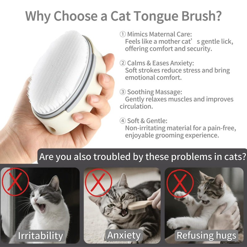 Soft Cat Brush, Double-Sided Cat Tongue Brushes with 1000+ Gentle Serrations, Mimicking Maternal Lick & Soothing Massage for Sensitive Cats, 2-in-1 Grooming Brush to Remove Loose Fur & Calm Stress - PawsPlanet Australia