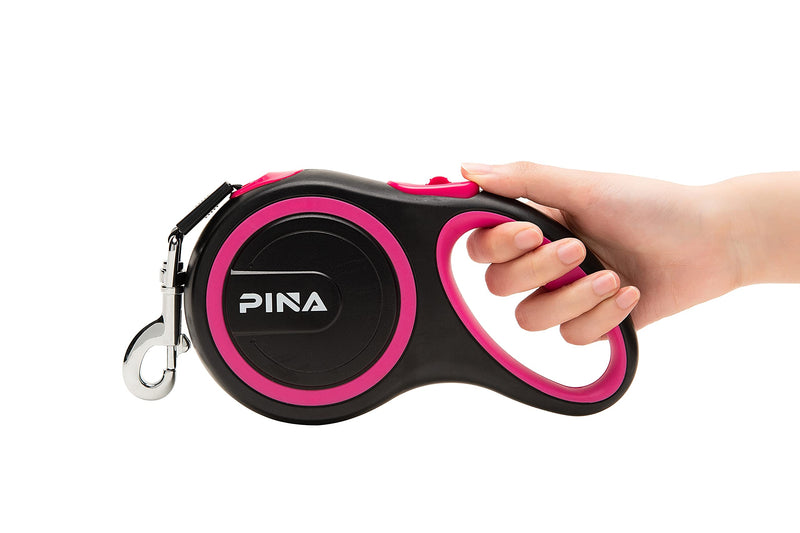 PINA Retractable Dog Leash, 26ft Dog Leash for Small Medium Large Dogs Up to 110lbs, 360° Tangle-Free Strong Reflective Nylon Tape, with Anti-Slip Handle, One-Handed Brake, Lock - Black Pink 26 ft - PawsPlanet Australia
