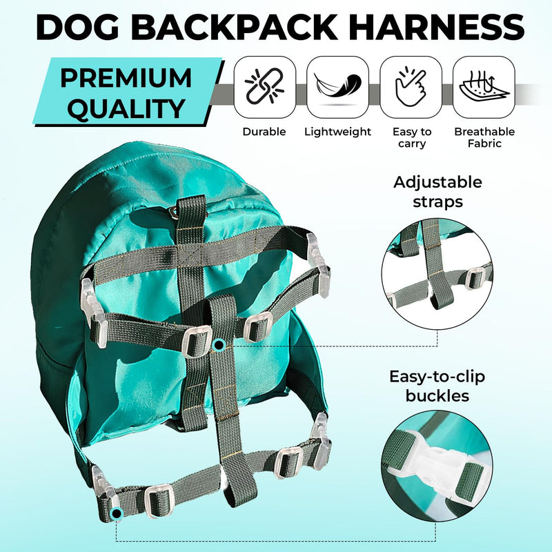 Dog Hiking Backpack Harness Lightweight, Adjustable, and Water-Resistant Pet Poopbag Holder for Outdoor Adventures,Puppy School or Everyday Walks (Medium) Medium - PawsPlanet Australia