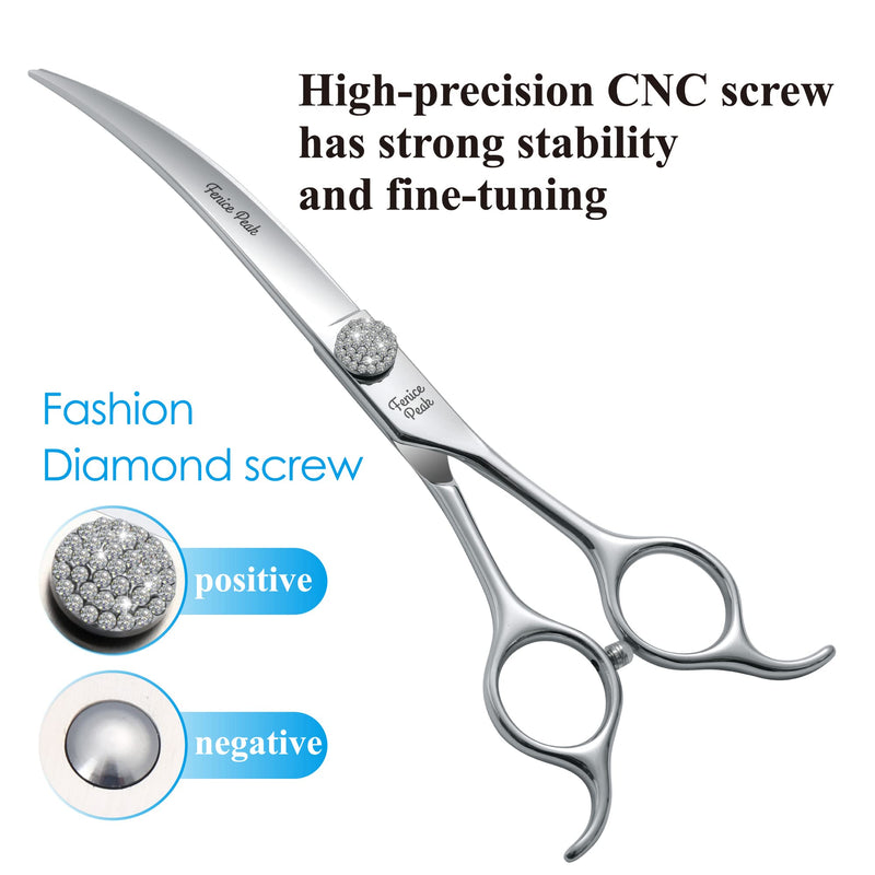 Fenice Peak 7.5‘’ Super Curved Dog Grooming Scissors with Jewelled Screw 440C Stainless Steel Pet Grooming Bending Scissors with Symmetrical Handle for Groomer and Home User 7.5‘’ - PawsPlanet Australia