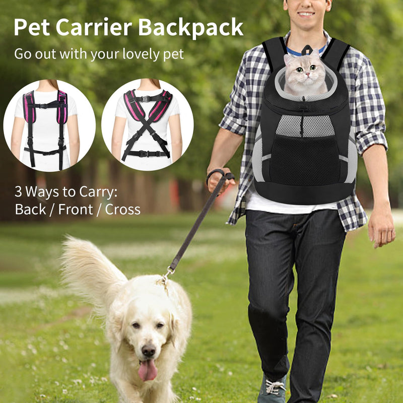 Dog Backpack Carrier, Front Chest Carrier for Cat Small Dogs, Pet Carrying Bag for Travel Hiking Cycling Outdoor Black S (Suggested Pet Height 7-10 in, 2-6 lbs) Small (Pet Height 7-10 in, 2-6 lbs) - PawsPlanet Australia