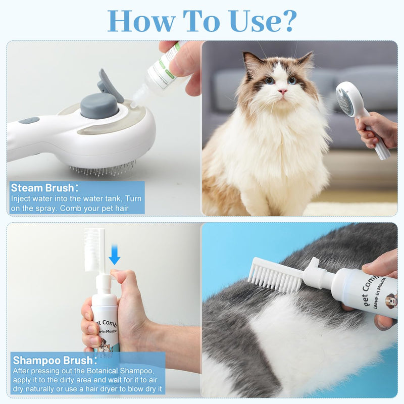 Pet Steam Brush for Dog & Cat, Steam Grooming Comb with Spray, Rechargeable Defur Tool, Steam for Shedding Hair Clean Hair Removal Comb Pet Grooming Kit (Steam Brush Kit) Steam Brush Kit - PawsPlanet Australia