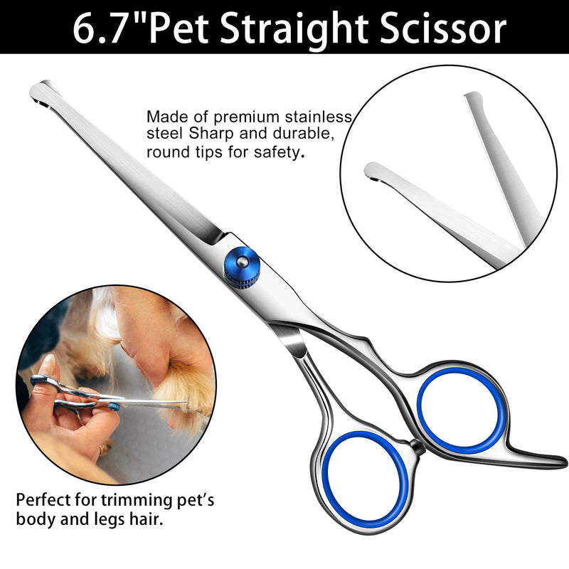Dog Grooming Scissors with Safety Round Tip,Professional Dog Grooming Kit,Dog Hair Shears Set,Incude Thinning、 Curved、Straight Scissors and Comb.Suitable for The Right Hand Blue 5 in 1 - PawsPlanet Australia