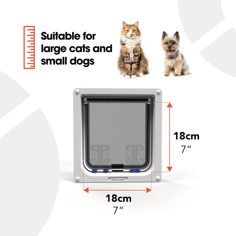 Cat Mate 4-Way-Locking Large Cat Flap (221) - Secure Lockable Door for Large Cats and Small Dogs, Easy to Install and Use, for UPVC/Metal, Wall and Wood, White - PawsPlanet Australia