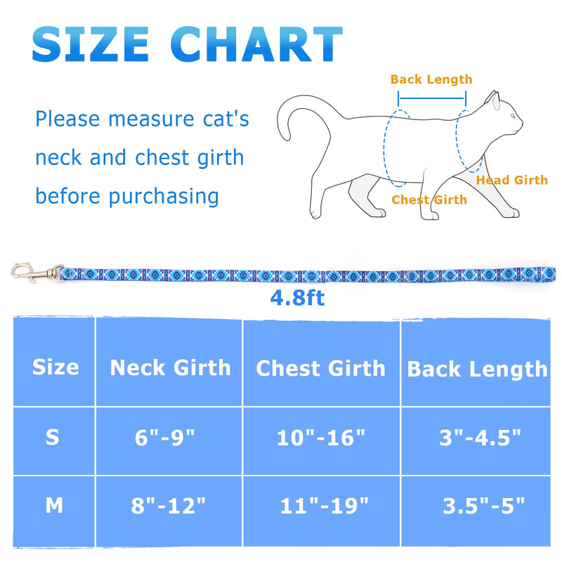 Supet Cat Harness and Leash Escape Proof, Adjustable Cat Leash and Harness Set for Walking, Lightweight Cat Harness for Large Small Kittens Blue M (neck:8-12", chest: 11-19")