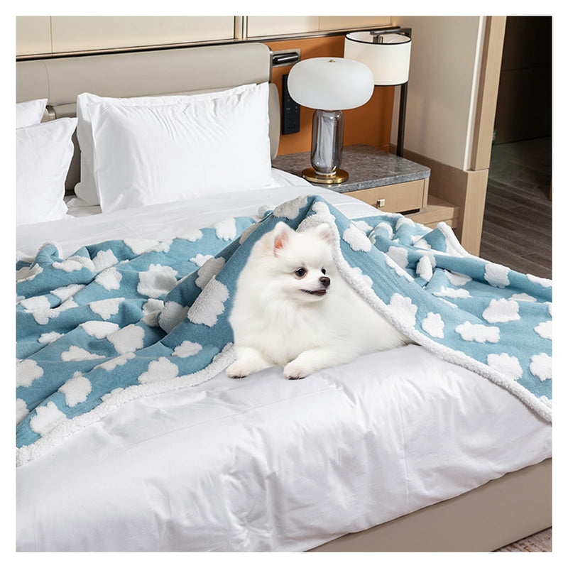 Waterproof Pet Blanket,Dog Blue Dog Blankets for Bed Covers Couch Sofa Stylish Jacquard Pets Throw Blankets for Puppy Cats Washable Reversible Furniture Protection Covers (Blue Cloud,M) Blue Cloud M-100*145cm(40*57in) - PawsPlanet Australia