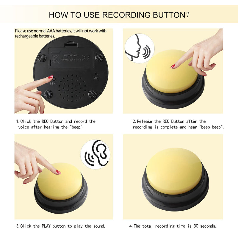 Voice Recording Button, Dog Buttons for Communication Pet Training Buzzer, 30 Second Record & Playback, Funny Gift for Study Office Home 4 Packs (Rose Red + Dark Blue + Green + Orange) - PawsPlanet Australia