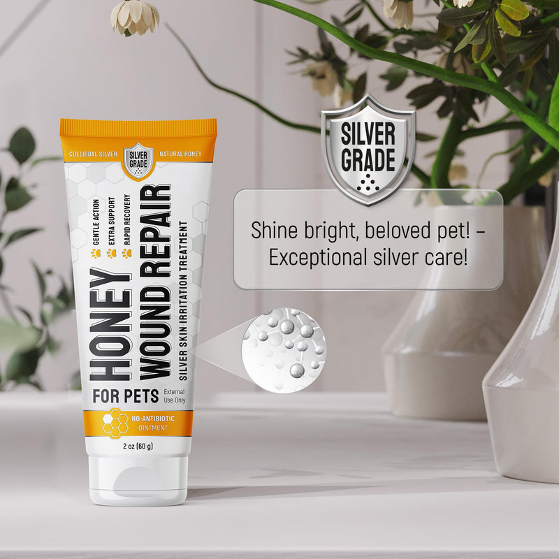 Hot Spot Treatment for Dogs & Cats – No Antibiotic Wound Ointment for Dogs – Scratches & Irritations – Honey Wound Repair Gel for Horses – Colloidal Silver – 2-Oz Tube