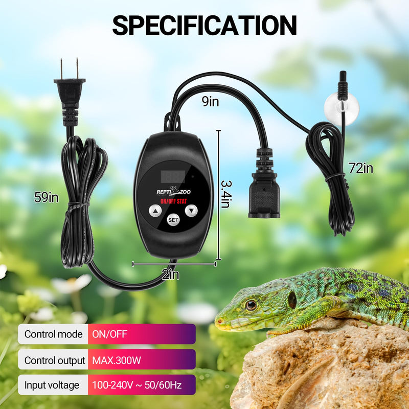 REPTI ZOO Reptile Thermostat Wide Range Temperature Controller Reptile Heat Pad Digital Thermostat Waterproof Seedling Heat Mat Thermostat for Turtles, Lizards, Frogs, Hermit Crabs, Snakes, Plants - PawsPlanet Australia