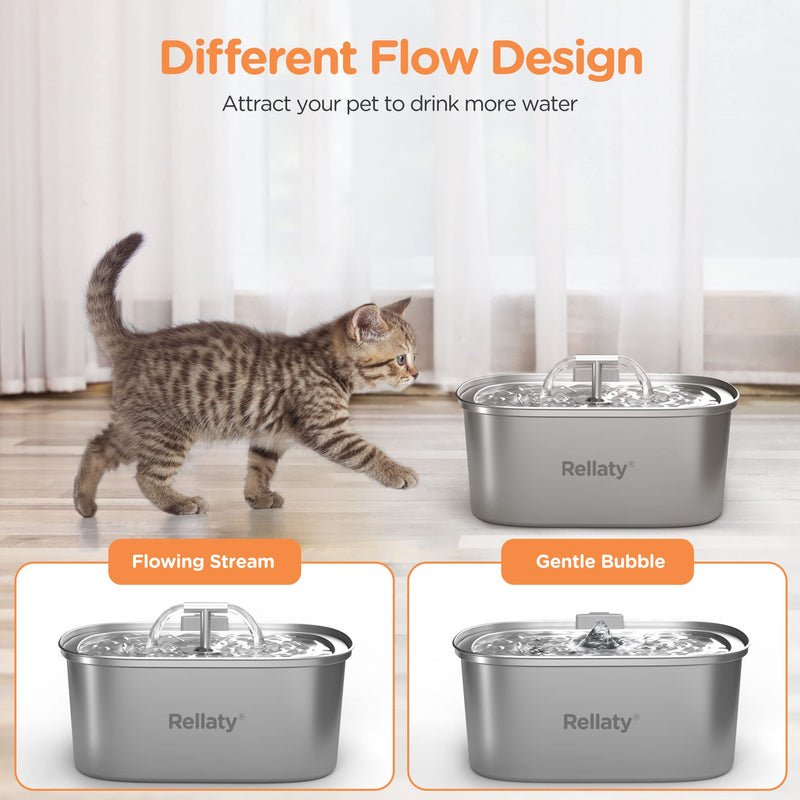 Cat Water Fountain Stainless Steel: 3.2L/108oz Pet Fountain Water Bowl Dog Drinking Dispenser Cat Feeding & Watering Supplies Animal Metal Kitty Spout for Cats Inside with 4 Replacement Filters Pet Fountain + 4PCS Filters + 1PC Sponge - PawsPlanet Australia