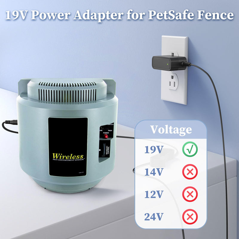 19V Power Cord for PetSafe Wireless Fence Charger Compatible with PetSafe IF-100 IF-101 PIF-300 RFA-443 300-034 650-231 PIF00-15001 RFA-554 RFA-584 Wireless Fence Pet Containment System AC Adapter