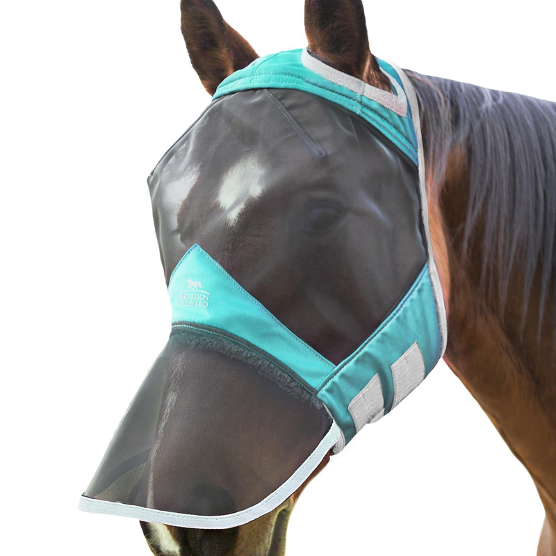 Harrison Howard CareMaster Pro Luminous Horse Fly Mask Large Eye Space Full Face Standard with Nose No Ears Summer Mint L - PawsPlanet Australia