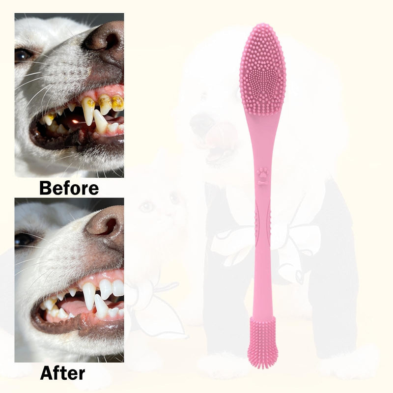 Sharplace Pet Toothbrush, Cat Grooming, Easy to Handle, Flexible, Easy-to-Use Dental Care Toothbrush for Dogs, Cats and Cats, Pink