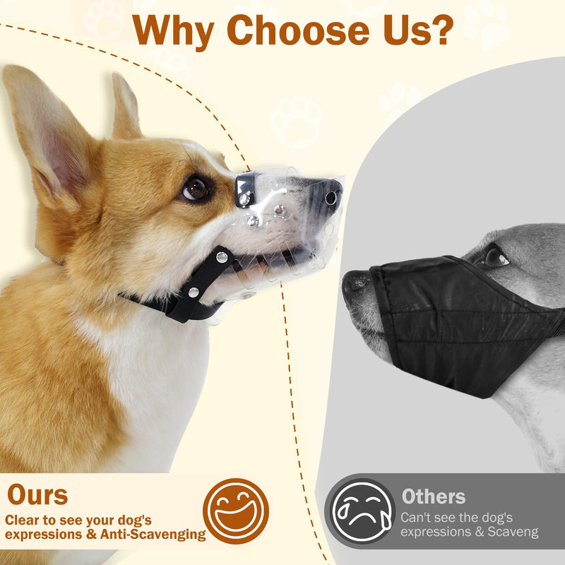Mayerzon Dog Muzzle, Basket Muzzle for Small Medium Dogs Poodle Dachshund Corgi, Clear Puppy Mouth Cover for Grooming Vet Visits to Prevent Biting Chewing Scavenging, Allow Panting Drinking XS [Snout Cir: 5-6"] - PawsPlanet Australia