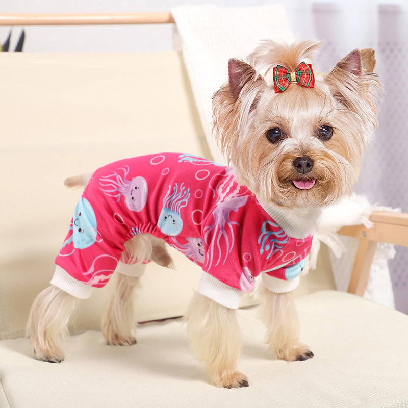 Dog Clothes for Small Dogs Girl Boy, Dog Pajamas Small Sized Dog Boy Girl, Dog Outfit Lightweight Velvet Pet Pjs, Fleece Dog Onesie, Winter Puppy Jumpsuit, Jammies, Dog Outfit Apparel, XS X-Small Rose Red - PawsPlanet Australia