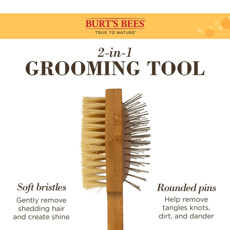 Burt's Bees Double Sided Pin & Hemp Bristle Brush - All-Purpose Dog Brush to Reduce Shedding - Long & Short Haired Dogs, Bamboo Large - 1 Count Double Sided Pin & Bristle Brush - PawsPlanet Australia