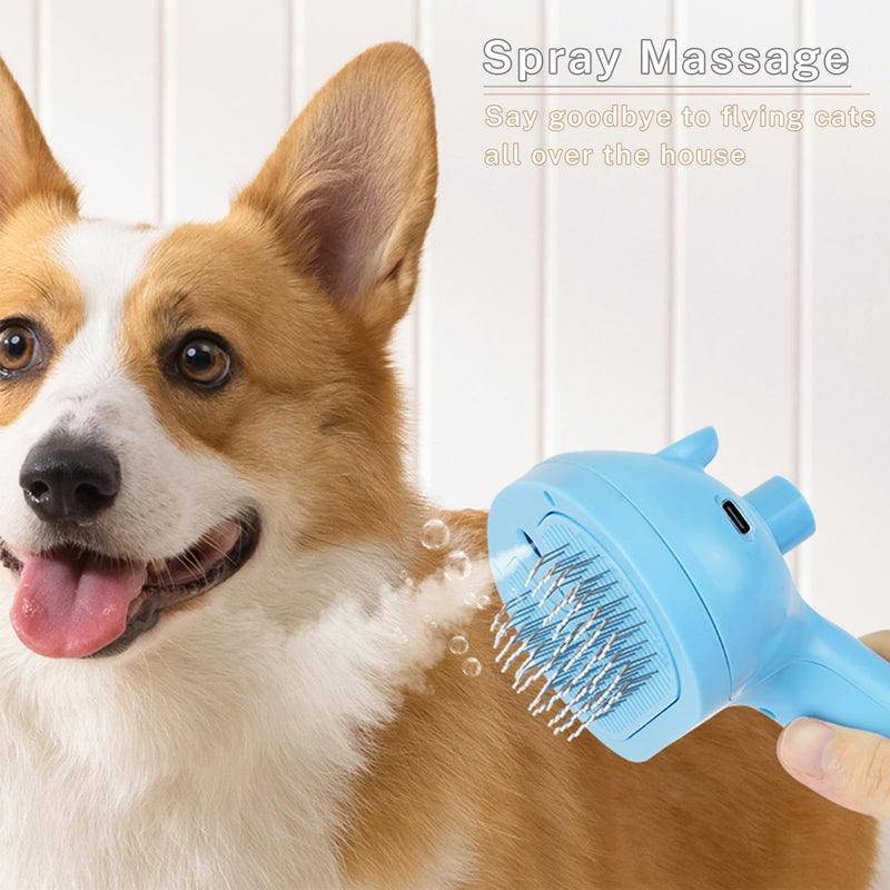 5-in-1 Pet Steam Brush for Cats & Dogs – Grooming, Shedding, Massage & One-Touch Clean for Short & Long Hair Pets – Electric Cat Brush with Comb & Steam (Blue) bule - PawsPlanet Australia