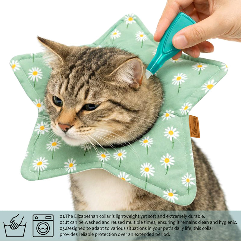 2 Pack Star Soft Cat Cone, Adjustable Floral Recovery Collar for Cats & Kittens, Comfortable Elizabethan E-Collar for After Surgery & Wound Healing（S） S