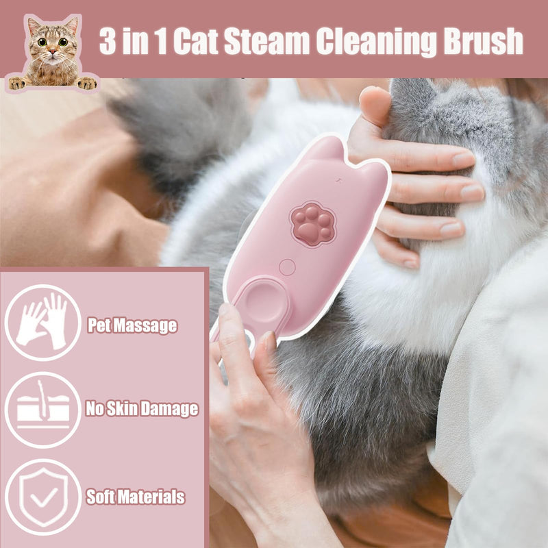 Cat Steam Brush for Shedding, 3 in 1 Water Cat Cleaning Brush, Pet Hair Brushes for Shedding, Massage, Grooming, Cleaning, Steamy Pet Brushes for Cats, Dogs (Pink) Pink - PawsPlanet Australia