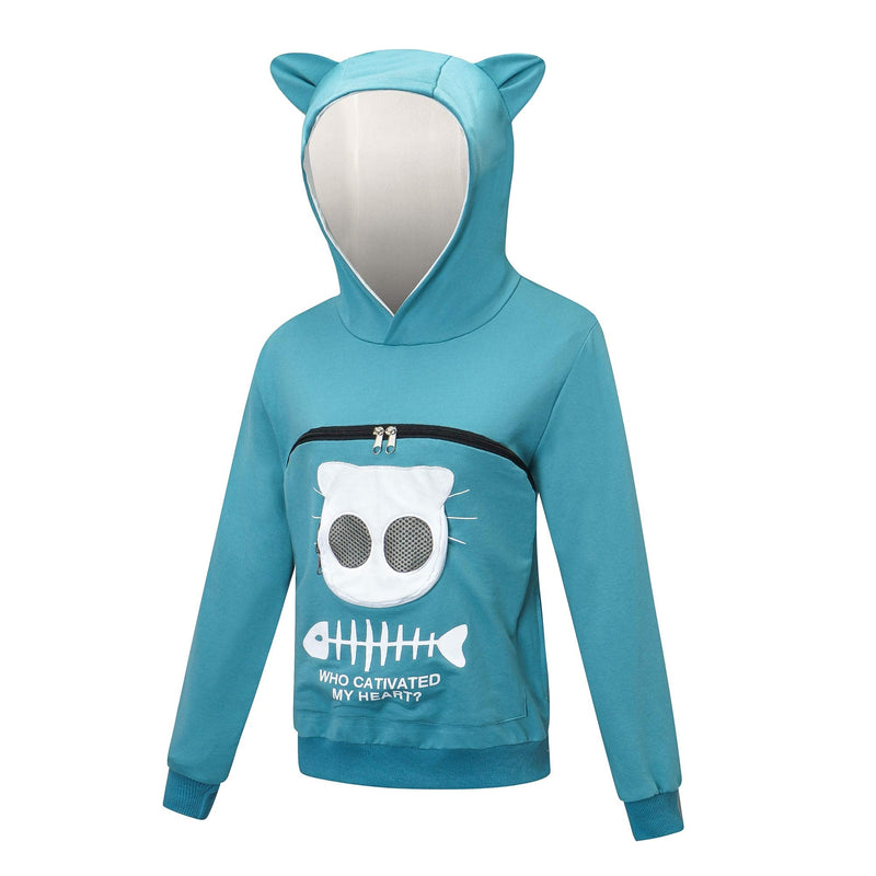 BOMBAXCEIBA Fleece pet Cat Small Day Pouch Hoodie Carrier Holder Carrying Sweatshirt Kangaroo Pocket X-Large Canyon Blue - PawsPlanet Australia