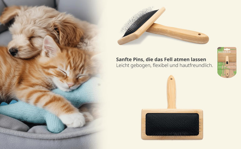 Bamboo Dog & Cat Brush - Sustainable Wooden Grooming Brush & Slicker Brush Against Undercoat, Loose Hair & Knots - Handmade Bamboo Brush for Long Hair & Short Hair Pets - PawsPlanet Australia