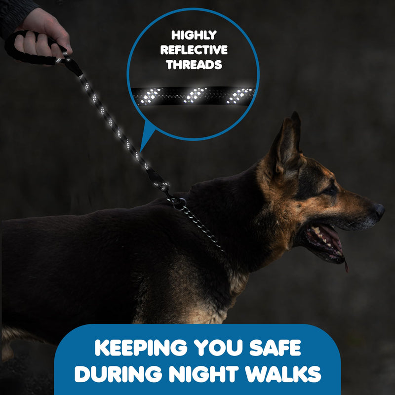 SunGrow 2 ft Nylon Dog Rope Leash, Large Dog Training Tool with Padded Handle & Heavy-Duty Metal Clasp, Reflective, Lightweight & Travel-Friendly for Medium, and Large Dogs, Black - PawsPlanet Australia
