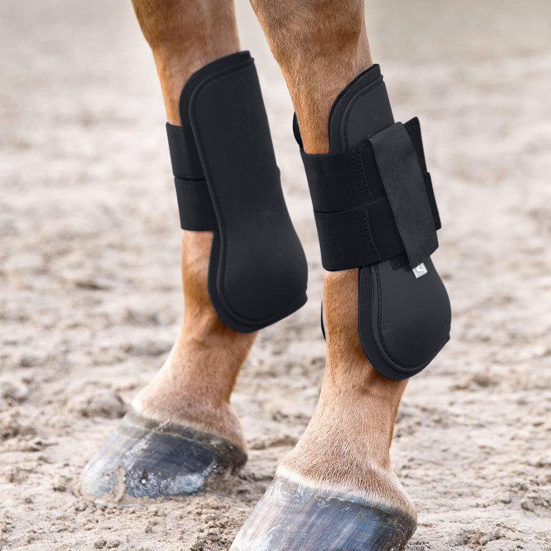 HORZE Chicago Protective Horse Tendon Boots - Lightweight Open Front Boots for Jumping, Trail Riding, and Turnout (Pair) - Black - Pony - PawsPlanet Australia