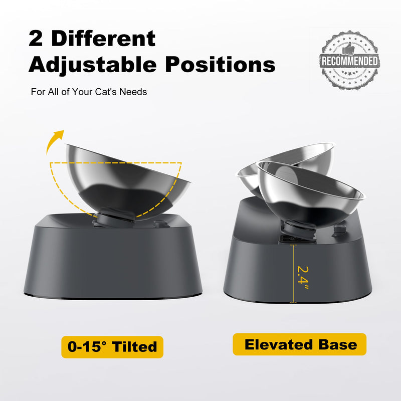 Raised Cat Food and Water Bowls with 3 Height for Indoor Cats, 15° Tilted in Both Ways Elevated Base Anti Vomiting Cat Dishes, Anti Spill for Puppies - PawsPlanet Australia