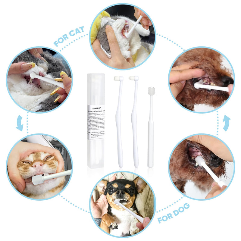 Cat Toothbrush Ultra Soft Bristles, 3 Styles Pet Tooth Brushes for Cats or Small Dog, Silicone 360 Cylinder Head Kitten Teeth Brush, Micro Head Pet Dental Care White Storage Box - PawsPlanet Australia
