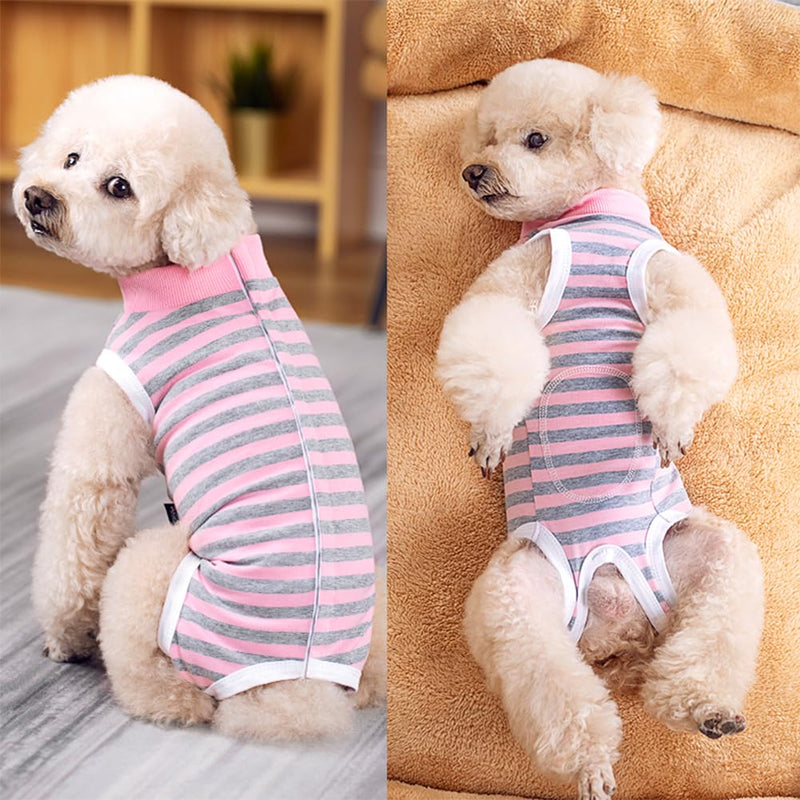 Dog Surgery Recovery Suit,Female Male Puppy Shirt,Dog Spay Neuter Onesie,E-Collar Cone Alternative,Abdominal Wound Protector,Prevent Licking Wound(Pink Gray Stripe-l) L pink - PawsPlanet Australia