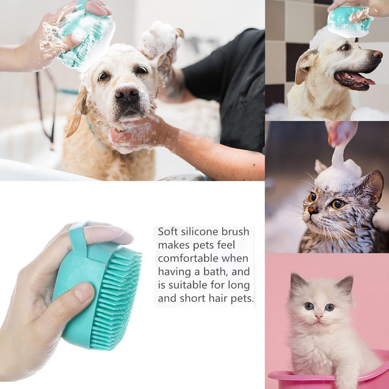 Pet Bath Scrubber Brush, Dog Grooming Massage Shampoo Bath Brush with Soap and Shampoo Dispenser Soft Silicone Bristle for Long Short Haired Dogs Cats Shower (Blue) Blue - PawsPlanet Australia