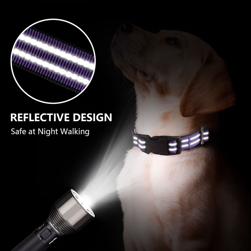 Hikiko Martingale Collar for Dogs Reflective Nylon Dog Collar with Quick Release Buckle Adjustable Training No Slip Dog Collar (Large, Purple) Large