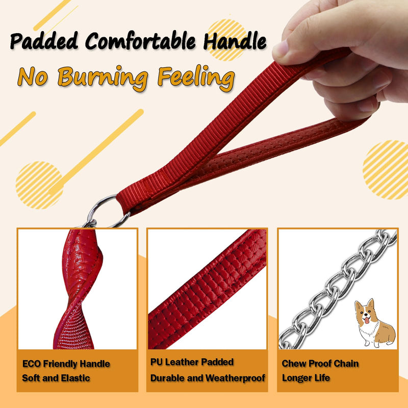 Chain Dog Leash with Padded Handle, Durable Chew Proof for Medium and Large Dogs (4 ft x 3.0 mm) 4FT*3.0mm(medium dogs) Red - PawsPlanet Australia