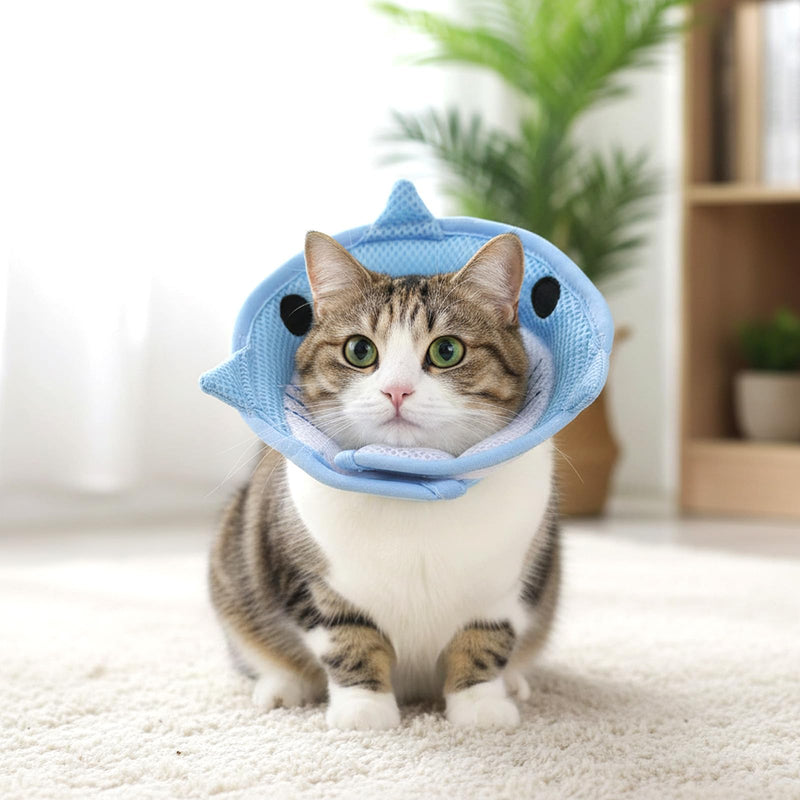 Nogeqi Soft Cone for Cats, Cute Shark Shape Cat Donut Collar, Adjustable Cat E Collar, Lightweight Cats Cones to Stop Licking, After Surgery for Pets Small Dogs Kittes(M)