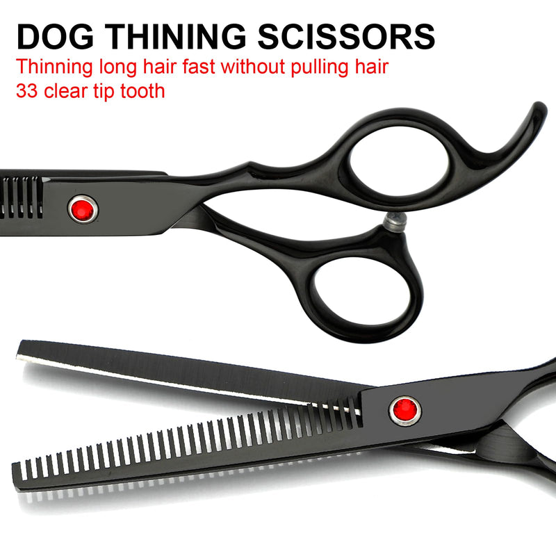 Professional Dog Grooming Scissors Set Stainless Steel Dog Grooming Kit - Thinning, Curved Scissors and Comb for Cat Pet (Black 5 in1) Black 5 in 1 - PawsPlanet Australia