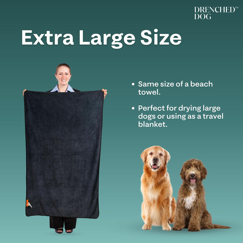 Bath Towel for Drying Large Dogs – Ultra-Soft Heavy Duty Microfiber – Super Absorbent Dog Towel – Quick Dry and Machine Washable – Must Have Pet Bathing Supplies – Black – 31x47in – 5.6oz - PawsPlanet Australia